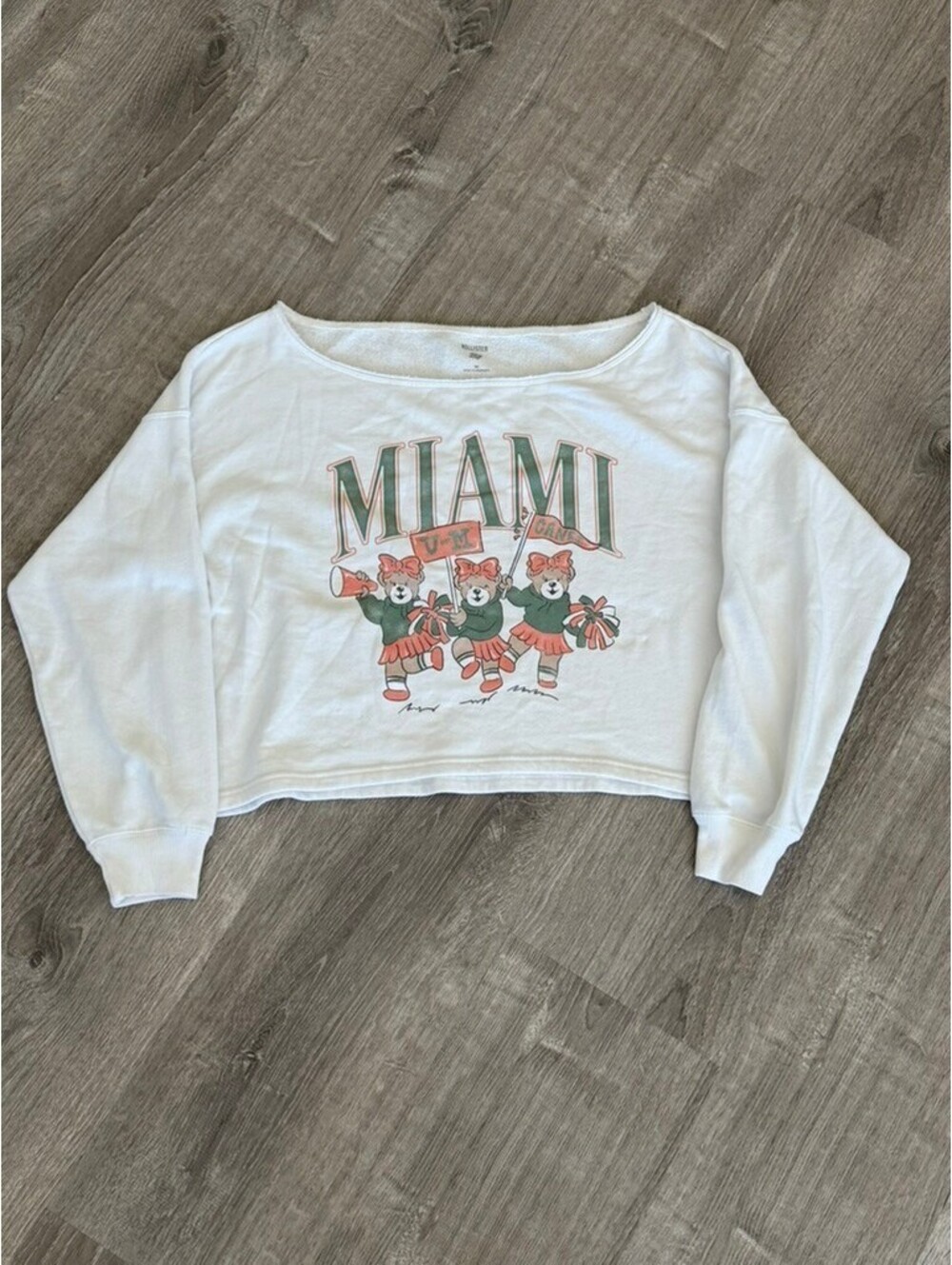Hollister Miami Graphic Cropped Sweatshirt, Size Medium, White